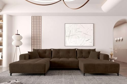 99rooms Massimo Wohnlandschaft Polsterecke Couchgarnitur Cordstoff POSO Braun mit Schlaffunktion