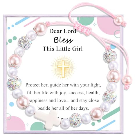 EPVID Christening Gifts for Girls, Cross Beads Bracelet | Baptism Confirmation Communion Gifts for Girls Daughter Niece Granddaughter