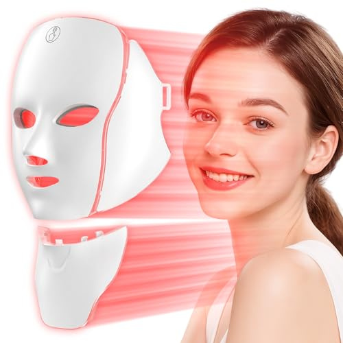 LED Face Neck Mask Light Therapy for Skin Care Anti Aging White | Wrinkles Acne Treatment,Red Blue Infrared 7 Colors Facial Rejuvenation Device 630nm Near Infrared,Home Use Beauty Device