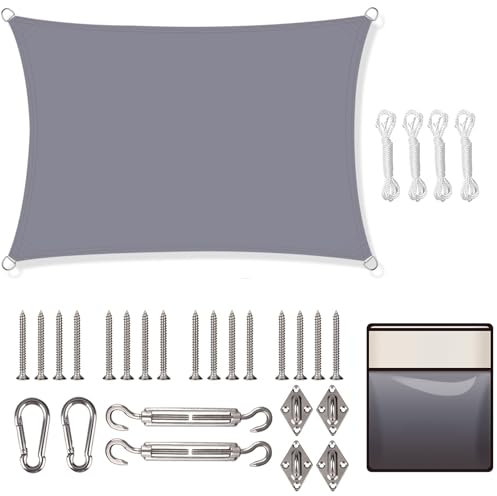 Yeahmart Sun Shade Sail Rectangle 2x3m with Fixing Kit Waterproof Anti-UV Sunscreen Awning Canopy 98% UV Block for Outdoor Garden Patio Party Backyard Yard Camping with Free Rope, Grey