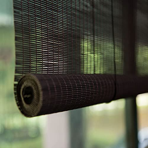 ZH-VBC Bambusrollo 85cm / 100cm / 125cm / 150cm Breit, Raffrollo, Natürlich Gewebt, Fenster-Rollo Bambus, Rollläden Aussen, Bambus Raffrollo, für Türen, Restaurant, schwarz,W125xH210cm