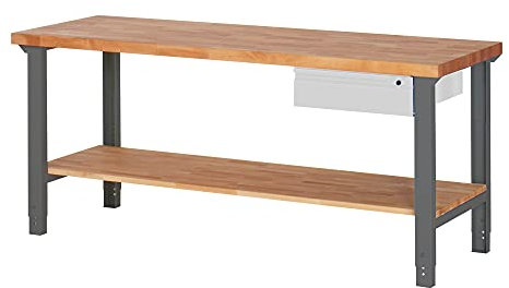 STIER Höhenverstellbare Werkbank Premium mit 1 Schublade und Ablageboden BxTxH 2000x700x790-1140mm