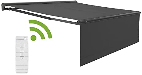 empasa Elektrische Kassettenmarkise 'Expert' Gelenkarmmarkise Markise Sonnenschutz mit manuell ausfahrbarem Volant, komplett vormontiert, in verschiedenen Größen und Farben