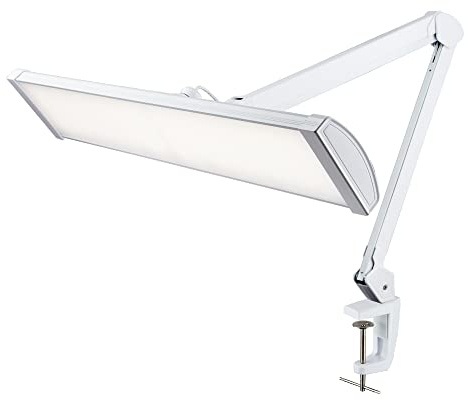 Neatfi 3,500 Lumens LED Desk Lamp – 45W Dimmable Task Light | 3 Light Modes | 540 SMD LEDs | Touch Control | 66cm Wide Metal Shade | Reading, Craft, Workbench & Office (White, CCT with Clamp)