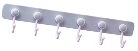 Selbstklebender Kleiderhaken zur Wandmontage, 6 Haken, Hakenleiste, Türgarderobe zum Aufhängen von Kleidung, Mänteln, Hüten, Handtüchern, Küchenutensilien, Grau, 40 x 9 cm