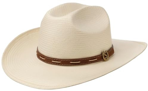 Stetson Edcouch Western Toyo Strohhut Naturfarbener Hut Cattleman-Krone Ledergarniturband Herren Frühjahr Sommer