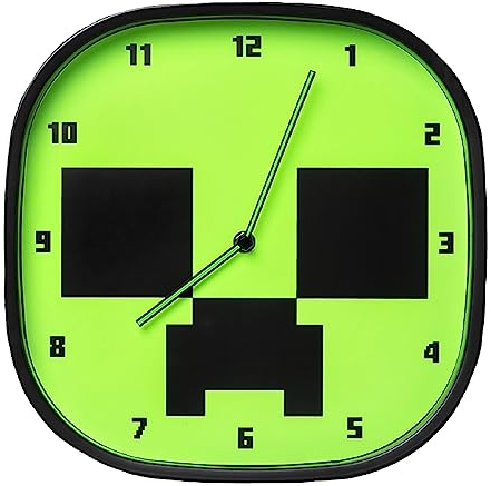 Minecraft Creeper Leuchtende Wanduhr - Offiziell lizenziert, geräuschlose Uhr - Inkl. 3 Bögen Abnehmbarer Aufkleber