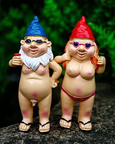 2Pcs Funny Garden Gnome Decorations - Naked Garden Statue, Humorous Waterproof Resin Dwarf Handcrafted for Indoor or Outdoor Lawn Decor, Novelty Unusual Gifts