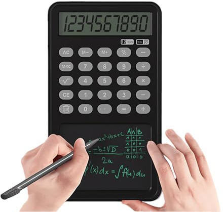 Taschenrechner mit Notizblock, 12-stelliger LCD-Display-Tischrechner mit Memo-Sperrfunktion, Tragbarer Taschenrechner mit Stummschaltung für das Büro von Schülern und Lehrern (Schwarz)