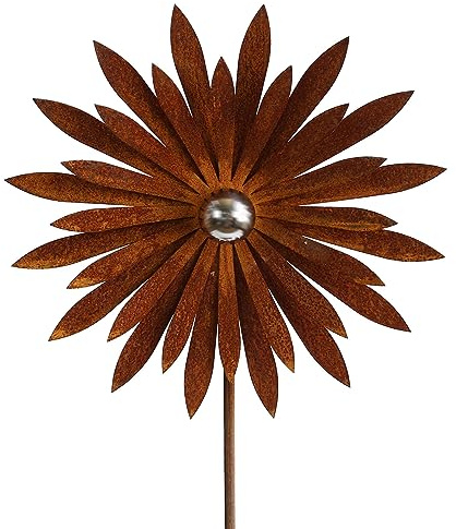 Manufaktur Lichtbogen Rost Gartenstecker Blume mit Edelstahlkugel 113 cm Edelrost Gartendeko Metall Stecker