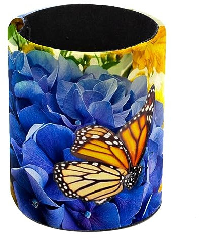 Eslifey Pen Holder Round Pencil Holder for Desk, Flowers Butterflies Digital Hydragea Daisies Blue Pen Pot Pen Cup Makeup Brushes Holder Stand Display Desk Stationery Organiser for Home Office School