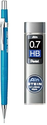 Pentel P207 Druckbleistift – 0,7 mm – blauer Schaft + Ain Stein 0,7 mm HB Nachfüllminen