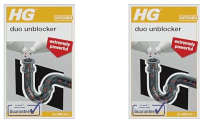 HG Duo Unblocker, Powerful Drain Cleaner & Drain Unblocker, Kitchen Sink Unblocker & Bathroom Sink Unblocker, Pipe Cleaner, Plug Hole Liquid & Hair Unblocker - 2x 250ml (Pack of 2)