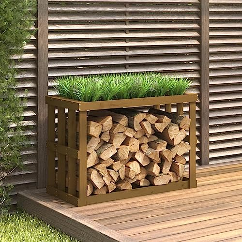 FENLAX Outdoor-Kaminholzregal Honigbraun 108x52x74 cm Massivholz Holzregal Kaminholz Aussen Brennholzständer Holzlagerregal Regal für Brennholz Innen Holzstapelhilfe Innen Brennholz Aufbewahrung