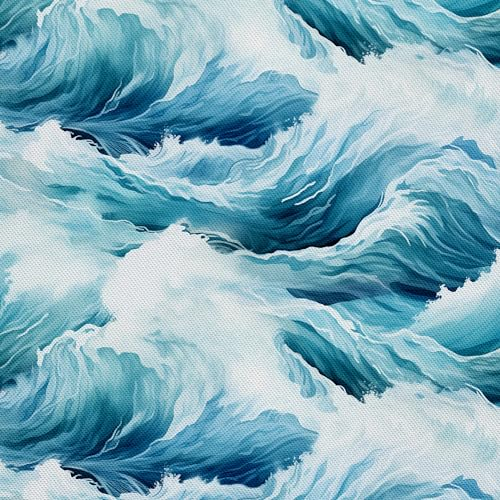 HEKO PANELS Stoff Oxford Wasserdichte Meterware Canvas-Stoff Polyester Nähstoff Dekostoffe Handwerken Wasserabweisend Blickdicht Wellen Aquarell Wasserfarbe 1 Meter 155 x 100 cm DX2893