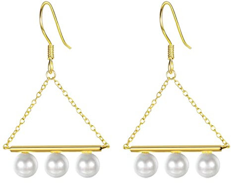 Bishilin Ohrhänger Silber 925 Damen, Ohrringe Hängend Triangel mit Perlen Gold Ohrringe Jugendstil Modeschmuck
