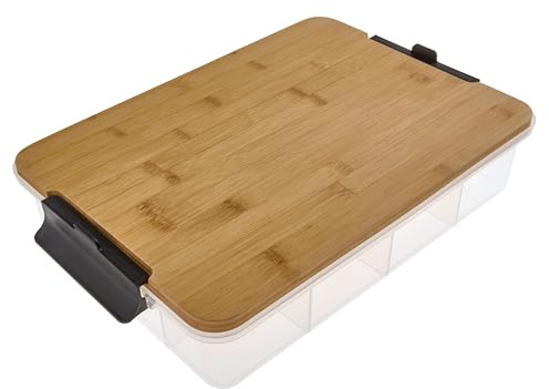 Farberware Build Snacklebox Serving Tray with Locking Bamboo Cutting Board Lid, Portable Storage Container with Compartments for Charcuterie, and More, Natural