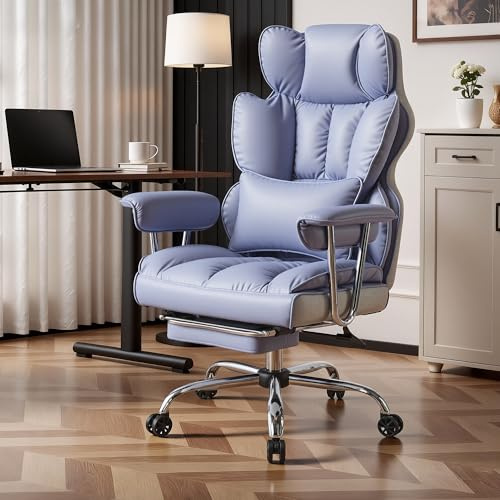 Efomao Bürostuhl, Chefsessel Ergonomischer bis 200kg, PU-Leder Schreibtischstuhl mit Fußstütze und Lendenwirbelstütze, Höhenverstellbar Home Office Stuhl