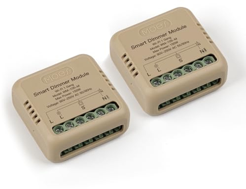 MOES Wlan Mini Dimmer Schalter Modul,Smart LED Dimmschalter Unterputz x2 | 2.4GHz WiFi, Kompatibel mit Smart Life Tuya App ,Alexa & Google Home,1 Fach,Kein Austausch des vorhandenen Schalters nötig
