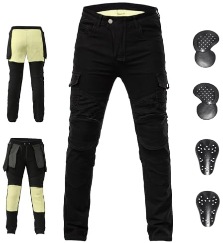 ForMTRider Pantalones Moto Protección CE y Forro de Aramid para un Ajuste Slim y Mayor Seguridad,Negro,L=36W/31L