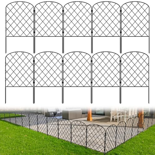 10-Pack Decorative Garden Fence, 24in(H) x 10.8ft(L) Rustproof Metal Diamond Grid Panels – Animal Barrier & Landscape Border for Temporary Fencing Yard, Patio, Flower Beds, and Outdoor Decor