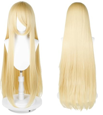 100 cm lång peruk, universell anime kostym cosplay peruk, perfekt för fest, dagligt bruk, festivaler och Halloween, idealisk för TV, film, anime spelkaraktär cosplay (Blond)