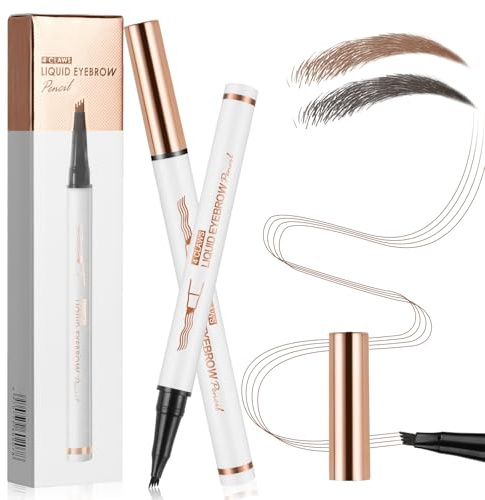 LOPHE Lápiz de Cejas Impermeable, Lápiz Cejas con Cabeza de 4 Horquillas, Lápiz Cejas Microblading, Lápiz de Cejas Líquido, Resistente al Agua Larga Duración(Concha De Tubo Blanco-Marrón Claro)