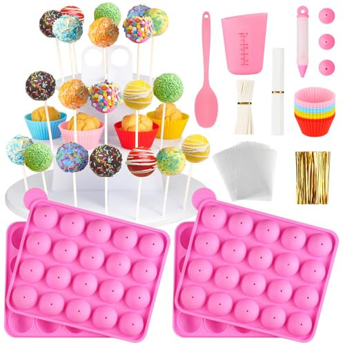 Kucoele Cake Pop Maker Kit, Including Cake Pop Molds, 3 Tier Cake Stand, Cupcake Molds, Lollipop Sticks, Silicone Spatula, Melting Pot, Decorating Pen, Twist Ties and Goodie Bags