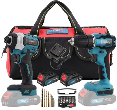 JOVANT Cordless Drill and Impact Driver, Electric Drill and Impact Driver Combo Kit with 3/8-inch Electric Drill and 1/4-inch Impact Driver with 2 2A Batteries and 1 2.4A Charger