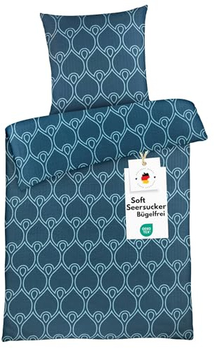 Carpe Sonno Seersucker Bettwäsche 135x200 Mikrofaser [Bügelfrei] | Leicht kühlende Bettwäsche Seersucker 135x200 | Sommer Bettbezug 135 x 200 Ornamente Muster | Leichte Sommerbettwäsche Blau