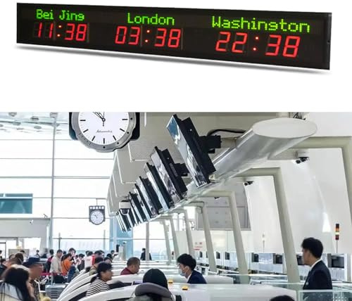 LZDOYY Weltzeitzonenuhr, Digitale Uhr mit Mehreren Zeitzonen, 5 Helligkeitsstufen, Weltzeituhr für 3/4/5/6 Städte, für multinationale Unternehmen, Hotels, Büros,3time
