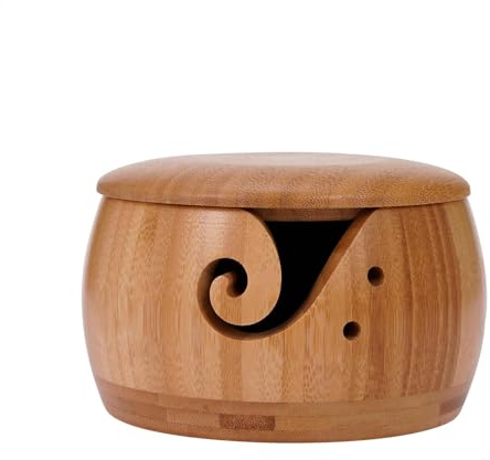 Bol à Fil en Bois, Bol Fil à Tricoter avec Couvercle et Trous, Bol de Fil pour Tricoter, Bol de Rangement Crochet, Bol à Pelote de Laine Porte Fil Laine, Distributeur de Fil en Bois pour Crochet