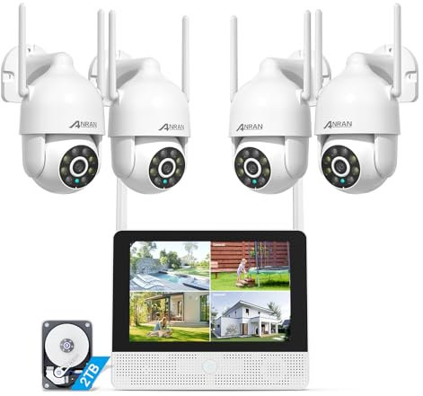 ANRAN 3K/5MP PTZ CCTV Camera Systems, 10.5 Monitor 8CH NVR With 4X WiFi Camera, 24/7 Recording, Auto Tracking, AI Motion Detection, 2-Way Audio,Color Night Vision, Home Surveillance Kits, 2TB HDD