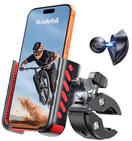 andobil Stabile Handyhalterung Fahrrad – Schockabsorbierend metallklemme Universal Handyhalterung Motorrad 360° Handyhalter Fahrrad für iPhone 16/15/14 Pro Max Samsung S25