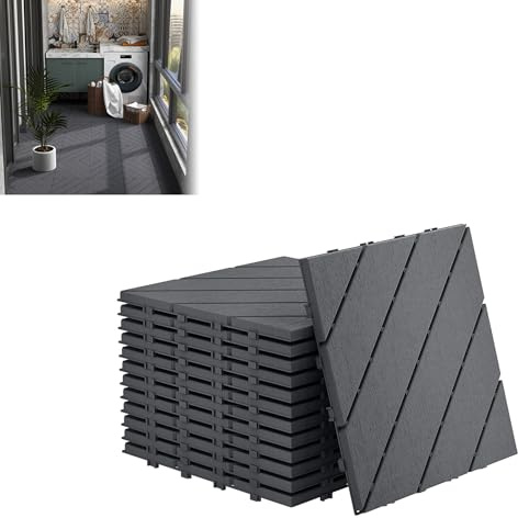 UISEBRT Terrassenfliesen Balkonfliesen mit Aussehen der Holzmaserung, Klickfliesen Terrasse für Balkon Garten, Wetterfeste Platten mit Drainagefunktion, 30x30 cm - Anthrazit, Typ C(44 Stück=4㎡)