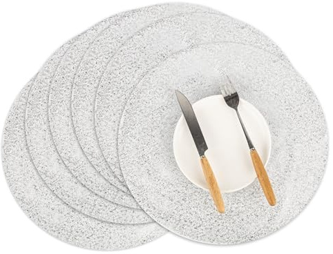 Framendino, 50 Pack Round Silver Glitter Placemats 13 Disposable Paper Place Mats for Kitchen Wedding Party Decor