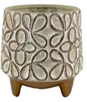 Vasi da fiori Vaso da fiori rotondo dal piede corto, con vaso for piante con motivi floreali, fioriera in ceramica con foro di drenaggio, for decorare lo studio della camera da letto del soggiorno per
