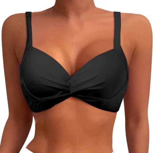 Bikini Tops for Women UK Crisscross Swim Bra Padded Underwired Swimsuit Push Up Bikini Top Ruched Twist Padded Swimwear Top Bathing Suit for Beach Holiday 2025 Black