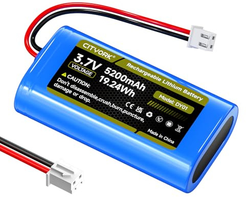 CITYORK 3,7V/5200mAh XH2,54/2P Batterie Rechargeable, pour 3.7V caméra de Surveillance solaire sans fil, jouets RC, appareils Bluetooth, Amplificateurs vocaux,récepteurs radio, éclairage, DIY Batterie