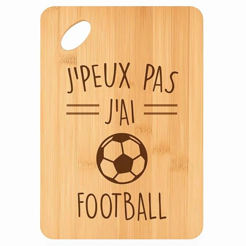 Planche à Découper Football Ballon j'Peux Pas - Plateau Apéro en Bambou Cadeau Gravé pour Homme Femme Cuisine Barbecue