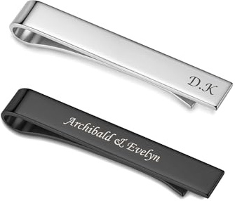 CHIC DIARY 2 Stück Personalisierte Krawattennadel mit Text Gravur Edelstahl Krawattenklammer Business Clips Geschenk für Männer