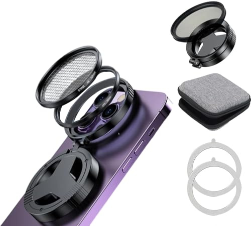 Magnetic Cpl Filter For Phone, Foldable 52mm Cpl Polarising Filter, Iphones Polarizing Filter with Lens Adapter and Case Lens Adapter Ring for Vlogging Video Recording, Travel, Photography