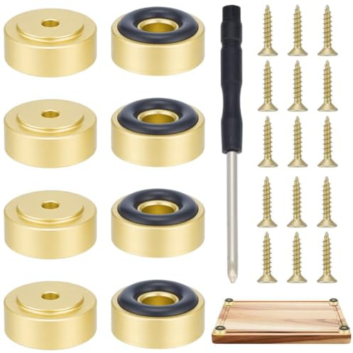 NBEADS 8 Pcs Cutting Board Feet with Nonslip Pads, 19.5x9mm Anti-Slip Chopping Board Feet Legs with Screws and Screwdriver Kit for Kitchen Unfinished Cutting, Matte Gold Color