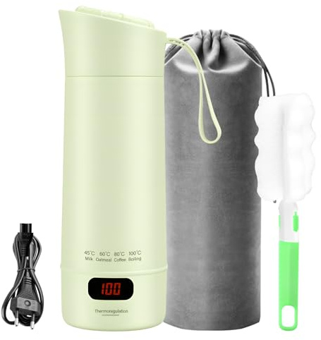 Reise Elektrisch Wasserkocher, 400ML Mini Tragbarer Elektrische WassertasseKleiner Electric Kettle 304 Stainless Steel Liner 4 einstellbare Temperaturstufen mit Automatischer Abschaltung (Grün)