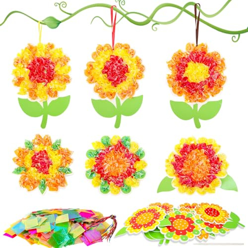 LAMEK 12SET Narzissen Bastelset für Kinder Basteln Frühling Bastelhandwerk Frühlingsbasteln Kinder Kreativset mit Pailletten Moosgummi Sonnenblume Geschenk für Junge Mädchen Frühlingszeit Ostern