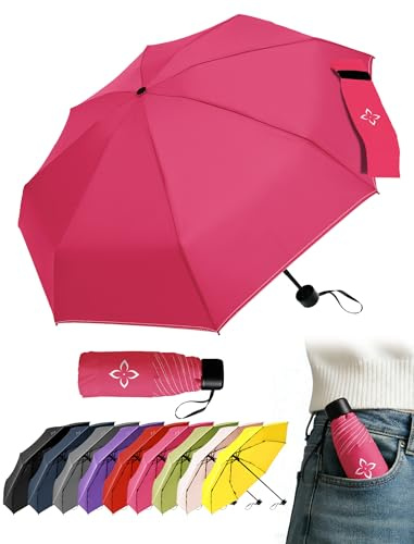 LILAC Mini Regenschirm Windfest & Kompakt, 106cm Taschenschirm Manuell für Damen Herren & Kinder, Kleiner Reiseschirm mit Reflektor-Naht & Karabiner, Leicht & Stabil