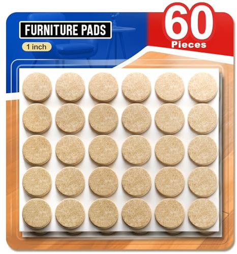 Ansible 60 PCS Felt Furniture Pads 1, Felt Pads for Chair Leg Floor Protectors for Hardwood Floors Round (Beige)