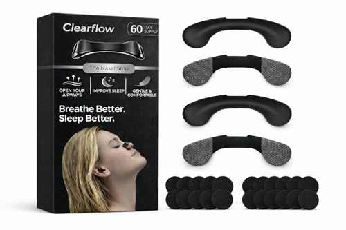 Nose Strips for Breathing (60 Count) - Oil & Sweat Proof Adhesive - Athletic Nasal Strips for Snoring & Sleeping - Black, Reusable, Universal Fit, Extra Strength Snoring Solution