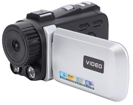 Jiawu Caméscope Vidéo 1080P, Enregistreur de Caméra Numérique Full HD 24MP avec écran Rotatif de 3,0 Pouces, Rotation à 270 Degrés, Zoom Numérique 18X pour Vlogging en Extérieur (Gris Argent)