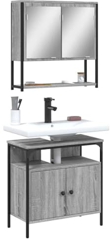 Mokuyary Juego de 2 muebles de baño con espejo y armario debajo del lavabo, para pequeños invitados, color gris